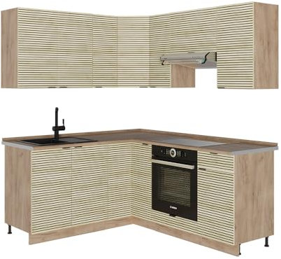 Vicco Eckküche Fame-Line, Eiche Paneel/Goldkraft Eiche, 160 x 60 cm ohne Arbeitsplatte