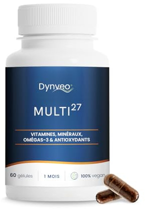 Multivitamines Multi27-60 Gélules Vegan - Avec Oméga-3, Vitamines, Minéraux & Antioxydants - Synergie pour l'Énergie, l'Immunité – 27 Actifs pour un Équilibre Optimal - Dynveo