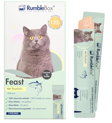 RumbleBox Schleckies mit Thunfisch, getreidefrei & zuckerfrei für Allergiker, Gesunde Leckerlis für Katzen mit nur 5 Zutaten (1er Pack 75g)