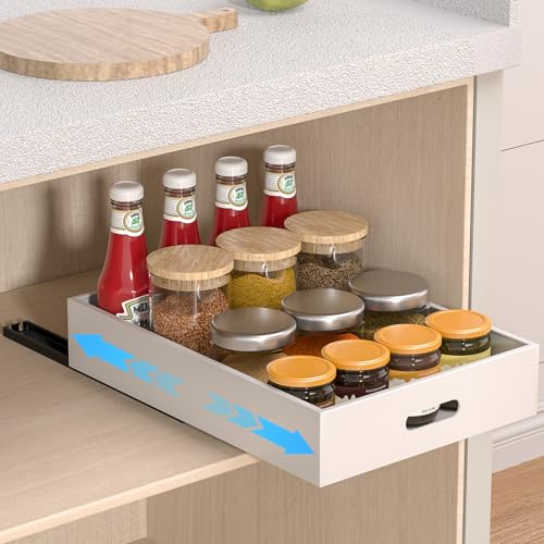 Diwoker Teleskopschublade, 1 Stück Ausziehbare Schublade Küche, Schrank Organizer Ausziehbar, Küchenorganizer ohne Bohren (Weiß, 25x43x6cm)