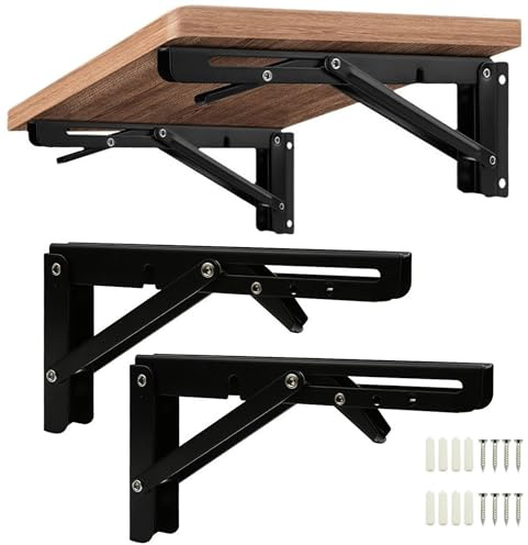 DXIA 2Pcs Marco de Soporte Plegable,Soporte Plegable de Acero,Bisagras Plegables,Bloqueo Automático de 90 Grados, Pies Telescópicos Para Piernas Plegables Banco de Trabajo Plegable Expansión, Negro