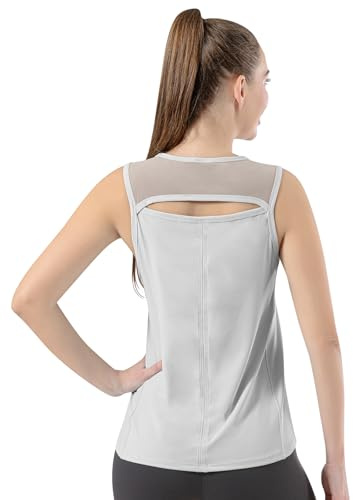 Bezioner Débardeur Sport Femme Mesh Shirt de Entraînement sans Manches Tank Tops pour Tennis Golf Fitness Running Yoga