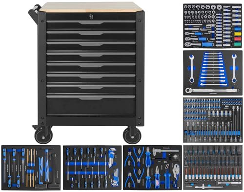 JOMAFA Carro de Taller 8 cajones con Herramienta y Bandeja de Madera, 7 MODULOS EVA Azul