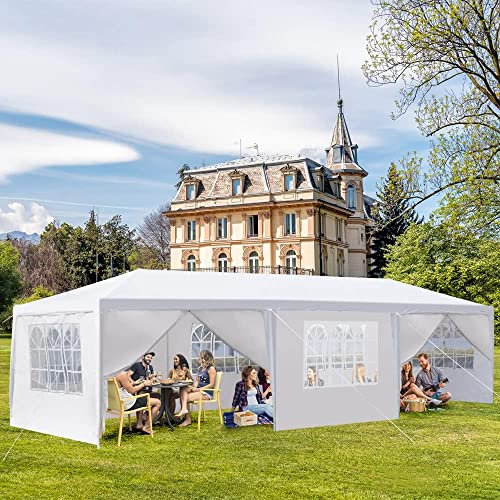 3 m x 9 m großer Party-Pavillon mit Seitenwänden und Fenstern, robustes Outdoor-Festzelt, für Veranstaltungen, Hochzeiten, weiß, 8 Seiten