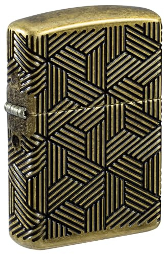 Zippo Sturmfeuerzeug - Art Deco Pattern, Armor Antique Brass, MultiCut - Nachfüllbar - Wiederverwendbar - Windfestes Design - Geschenkbox - Made in USA