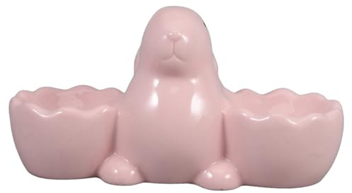 EXHUMKY Soporte De Cerámica De Conejo para Huevos De Pascua Huevera Doble para Decoración y Desayuno Presentador De Huevos Cocidos para Eventos y Reuniones Familiares