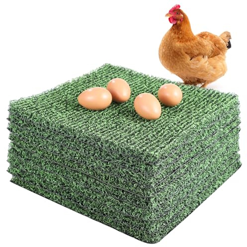 8 Pcs Chicken Nesting Pads, Washable Nesting Box Liners for Chicken Coop, Reusable Plastic Nest Box Pads with 4 Pcs Fake Wooden Eggs, Chicken Laying Mats, 12×12×0.8 inch