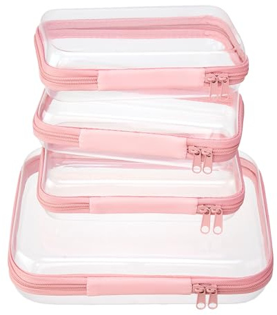 WELPIRT Clear Zipper Pouches, Hard Shell Zipper Case (M+3S) | Toiletry Bag for Travel, CLear Diaper Bag, Toiletry Pouch, Travel Organizer, Cosmetic Bag, Toy Storage Bins