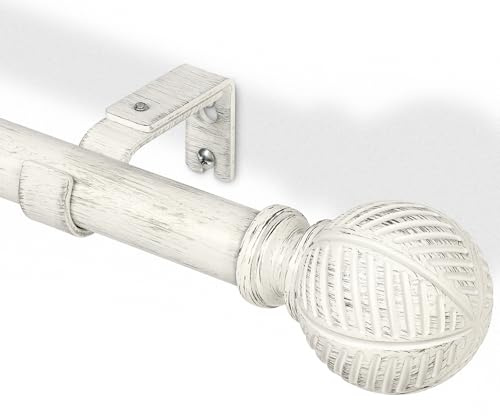 DEFYNEE Gardinenstange 76-219 cm | Metall mit Holzoptik, Ø 25 mm | Vorhangstange Ausziehbare Wand- & Deckenmontage | Für Wohnzimmer, Schlafzimmer, Terrasse - Weiß
