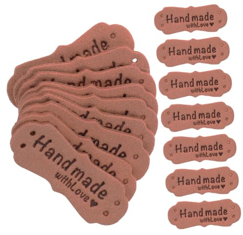 BCOATH 50pcs Pu Handmade Embossed Labels for Sewing and Knitting Crafts, Classic Soft Embellishment Tags for DIY Clothes, Hats, Scarves, and Crochet Projects