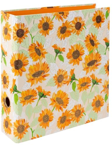 goldbuch 33 549 Ordner Sunflower, Einband aus Kunstdruck mit Sonnenblumen-Muster und Goldprägung, Hefter mit Hebelmechanik aus Metall, Aktenordner, Heftordner, ca. 28,5 x 32 x 8 cm, Stehordner, Weiß