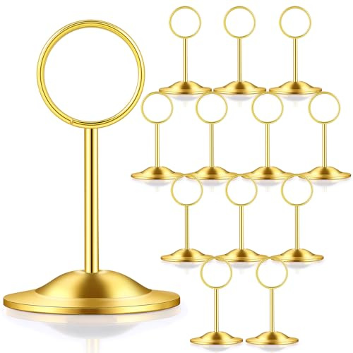 BreezeHug 12 Pcs Table Number Holders Metal Place Card Holders Gold Table Number Stands Tabletop Menu Sign Stands for Wedding Restaurant Recipe Banquet Birthday