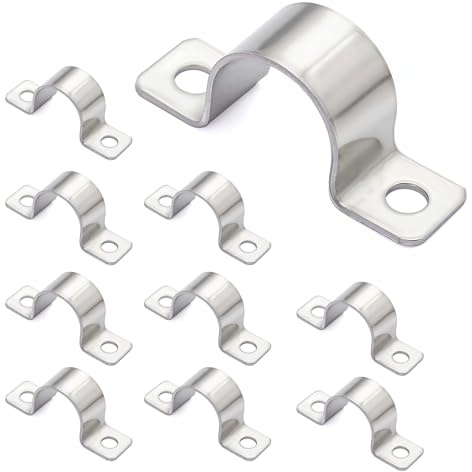 Metal Pipe Clips 25mm 10PCS – 304 Stainless Steel U Bracket Clamps with 2 Holes – Tube Straps for Fixing Water Pipes Hoses Cables and Lines