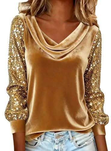 Blusa Donna Elegante Cerimonia Top Velluto Camicia Rosso Eleganti Maglietta Scollo a V Manica Lunga Maglia Curvy da Sera Magliette Moda Comoda Capodanno Maglie Carnevale Invernali Morbida Feste
