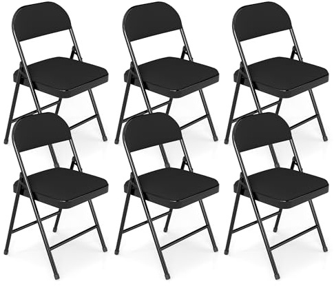 Winlice Pu Leather Folding Chairs with Padded Seats,Padded Folding Chair with Steel Frame for Events Home Office,6 pack Black
