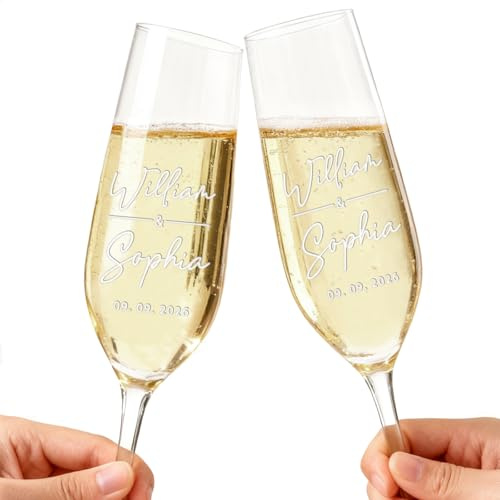 Lot de 2 flûtes à champagne personnalisées pour mariée et marié, flûtes à champagne gravées pour anniversaire, fête prénuptiale, cadeau de fiançailles