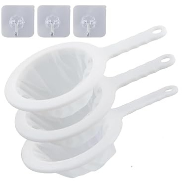 Lot de 3 passoires de cuisine en plastique à mailles extra fines en nylon avec poignée, convient pour filtrer le yaourt, le vin lactique et le miel, maille 100/200/400