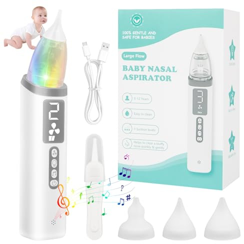 Aspiratore Nasale Elettrico, Aspiratore Nasale Neonato Elettrico, Aspiratore Nasale per Bambini, Detergente per Naso, Pulisci-Naso, 3 Livelli Di Aspirazione & 3 Punte In Silicone, Luci Colorate & Musi