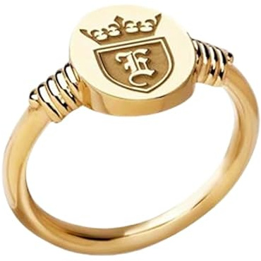 WORLD WIDE GEMS Monogramm mit Initialen-Siegelring, Familienwappen, 925er Sterlingsilber (Ringgröße 5–12,5), vergoldet, WW_PDR_00337, 13x11mm, Sterling Silber, Kein Edelstein