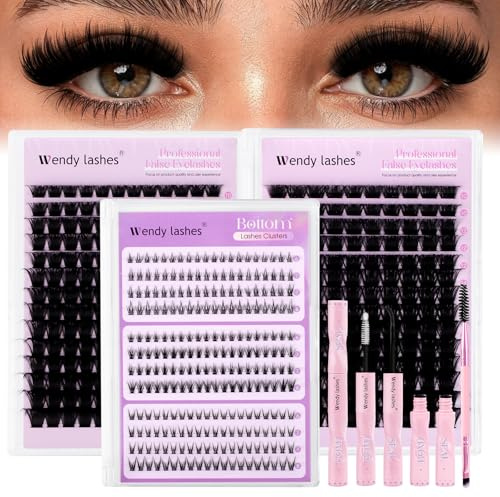 Kit Individuella Ögonfransar 150D+200D+3 Stilar Nedre Fransar MIX 10-18mm D Curl Naturliga Fluffiga Cluster Lashes med Lim, Försegling & Borste – DIY fransförlängning hemma(150D-200D-Kit)