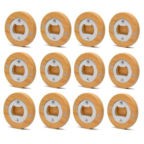 12 Stück Flaschenöffner Holz,Runde Flaschenöffner aus Edelstahl | Flaschenöffner Magnetisch aus Holz,Flaschenöffner Personalisiert mit Magnetisch Geschenke für Ihn Ehemann Freund Vater Opa