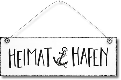 Heimathafen - Maritim Anker Dekoschild Türschild Wandschild aus Holz 10x30cm - Holzdeko Holzbild Deko Schild