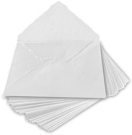 Wanderings Weißer Handgeschöpfter Umschlag mit Büttenrand – 4,25x6,25 / 11x16 cm – 25 Stück – Kaltgepresstes 150-GSM-Papier für Ankündigungen, Einladungen, Karten & Basteln