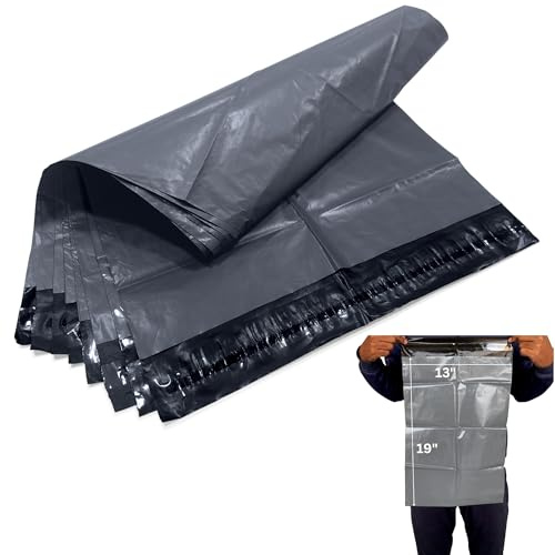 JeeJaan - 50 buste per spedizioni in plastica grigie, 4.5 x 19 cm, tutte le misure 10 x 16 x 19 cm, 14 x 21 x 21 cm, 17 x 24 x 24 cm, 22 x 16 x 19 cm, 14 x 21 x 24 cm, 13 x 19 cm, grigio 20