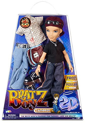 Bratz 20 Special Edition Modepuppe Cameron-Holografische Verpackung & Poster-Sammelpuppe-20 Yearz Motiv, Fan-Liebling Neuauflage von 2001-Mit 2 Outfits, Schuhen, Tasche & Mehr