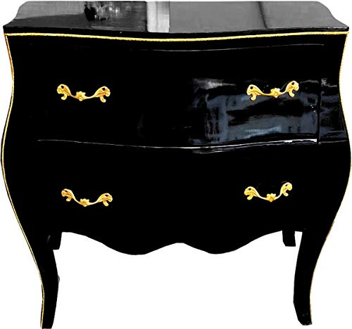 Casa Padrino cómoda barroca de Lujo en Oro Negro con Tapa de Cristal 85 cm - Muebles barrocos