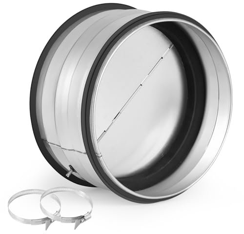 PLCatis Einschub Rückstauklappe DN 150mm Dunstabzug，Verzinktes Stahlblech, Einsatz für Rückflussverhinderer in Lüftungskanälen, mit 2 x Edelstahl 304 Schlauchschellen mit Griffen 141-165mm