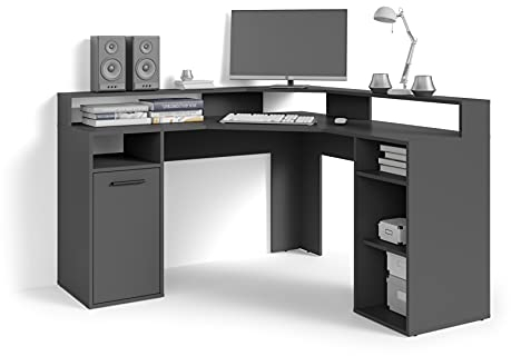 byLIVING Fox Gaming-Schreibtisch, Eckschreibtisch, viel Ablagefläche, mit Aufsatz, Holzwerkstoff Spanplatte, anthrazit, B 139, H 90,8, T 139 cm