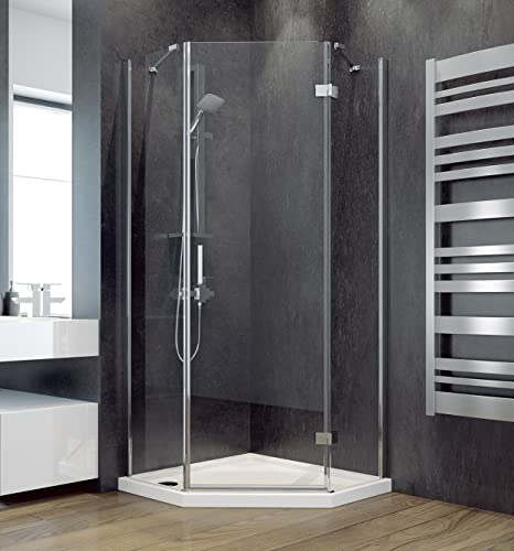 ECOLAM® Duschkabine Viva Tür RECHTS Fünfeck 90 x 90 x 195 cm Duschabtrennung Dusche Schwingtür Echtglas transparent 8 mm ESG verchromt EasyClean