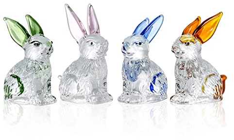 Movdyka Set di 4 statuette di piccoli conigli in vetro carino cristallo coniglietto da collezione statue decorazione animale ornamento tavolo centrotavola