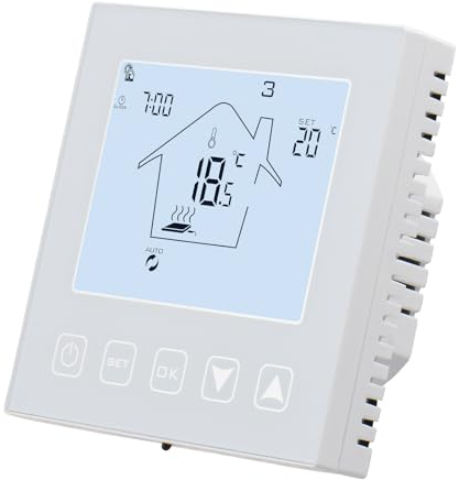 Wengart Termostato Ambiente Digitale WG603,Touchscreen per Sistema di Riscaldamento a Caldaia a Parete,AC230V max3A Bianco