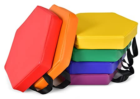 DREAMADE Lot de 6 Coussins de Chaise pour Enfant, Coussins de Sol Multicolores avec Poignées, Convient aux Jardins d'enfants,Terrains de Jeux,Loisirs Intérieurs et Extérieurs, 38X38CM (Hexagone)