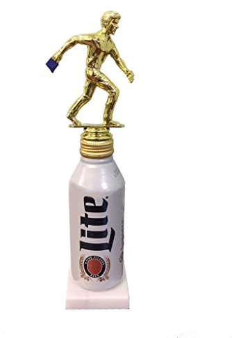 BuyAwardsandTrophies Beer Can Stand - Drinking Cornhole Award - Plastic Trophy with Base, Awards and Trophies for Sports Competition, Prizes for Adults Gold & White, 5