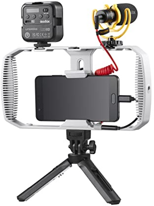 Godox LED6R RGB videoljus och VD-mikrofonuppsättning, VK1-UC Vlog-set Kompatibel med mobiltelefoner med Lightning-gränssnitt
