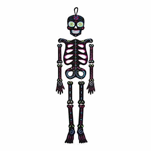 Tradineur - Esqueleto Colgante con diseño Mexicano para Halloween - Fabricado en plástico - Adorno para decoración - Longitud 66 cm - ColorSurtido