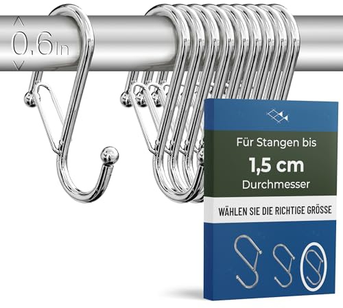 Blau Marité Pack de 10 Ganchos en S para Colgar – Gancho en forma de S con Cierre Anticaída – Ganchos en Forma de Ese para Cocina y Baño – Ganchos Para Barras de Hasta 1,5 cm de Diámetro – Cromado