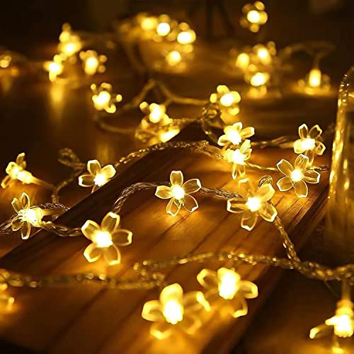 SUAVER LED Lichterkette Außen 10M 100LED Batterie Blume Kirschblüten Lichter, 8 Modus Wasserdicht Weihnachtsbeleuchtung mit Fernbedienung Timer für Zimmer Garten Hochzeit Weihnachten Deko (Warmweiß)