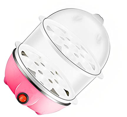 lmoikesz 7-Eggs Boiler Multifunction Electric Egg Cooker Portable Automatic Mini Steamer Auto-Off Cooking Tools Kitchen Utensil for (Pink, Double Layer)
