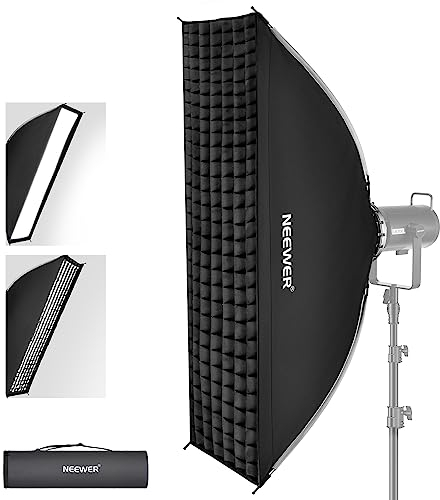 NEEWER 30x120cm Softbox Rectangulaire Installation et Pliage Rapide,avec Diffuseurs/Grille de Faisceau/Sac,Compatible avec Aputure 120d Godox SL60w NEEWER RGB CB60 et Lampe à Monture Bowens,SF30120Q