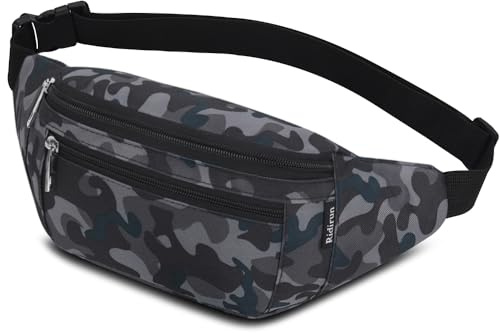 Bauchtasche Gürteltasche Hüfttasche Sport für Damen und Herren Wasserdicht Bauchtasche Doggy Bag Outdoor Groß Handytasche Umhängetasche Camping Wandern Fitness Fahrrad Running (Tarnung Schwarz)