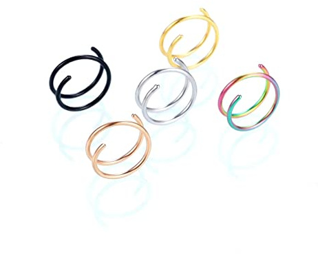 Skcess Nostril Ring Titan, Nostril Piercing Doppelring mit 2 Rund Gebogen Piercingschmuck Geschenk für Frauen Männer