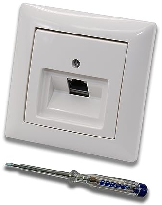 Busch Jäger, Rutenbeck Unterputz Netzwerkdose Ethernet 10 Gigabit/S (10GbE) KAT6A 6A - 1xRJ45 Anschluss in BalanceSi alpinweiß Rahmen und UAE Abdeckung inkl. EBROM Phasenprüfer zur Montage des Geräts