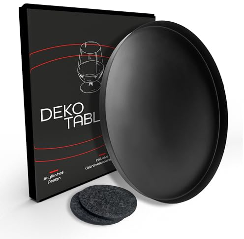 DREIBERG® Deko Tablett | Ø 40 cm | Schwarz Rund | Inkl. 2 STK. Getränkeuntersetzer