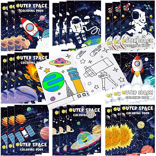 Faccito 24 Stück Weltraum Malbücher für Kinder Astronaut Rakete Mini Malhefte Weltall Malblöcke Galaxie Ausmalbücher für Beschäftigung Geburtstag Sonnensystem Planet Party Mitgebsel Tüten Füllung