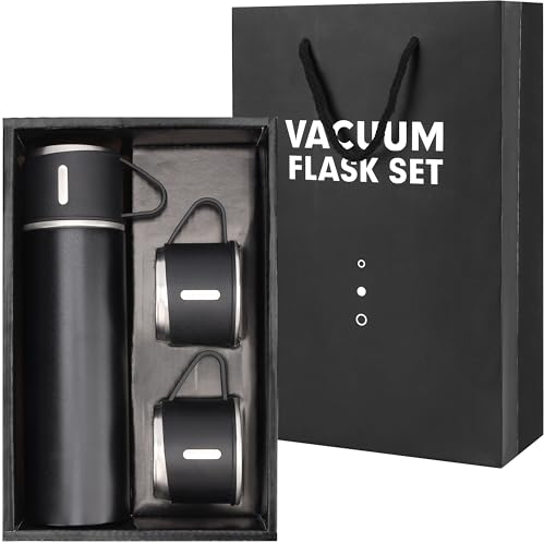 Belle Vous Termo Negro de 500 ml - Botella Termica de Doble Pared de Acero Inoxidable con Tapa Taza y 2x Vaso Extra - para Llevar Mate Argentino Cafe Te Agua Fría o Caliente