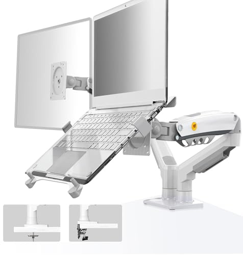 NB North Bayou F160-FP Laptop-Halterung mit Verstellbarer Ablage für 10–17-Zoll-Notebook, voll beweglicher Arm mit VESA-Platte für 17–30-Zoll-Monitor, Klemm-/Ösenmontage, weiß